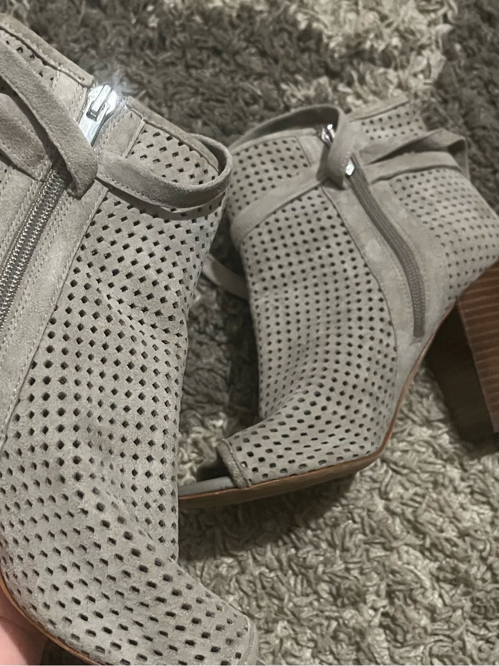 Sam Edelman Grey Perforated Peep-Toe Ankle Booties